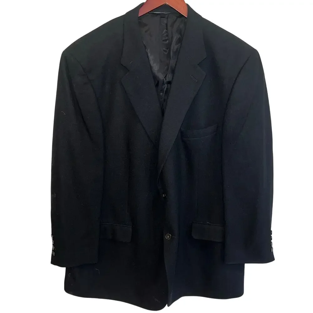 Bill Blass Menswear 100% Cashmere Black Sport Coat Blazer Jacket Luxury Size 48L